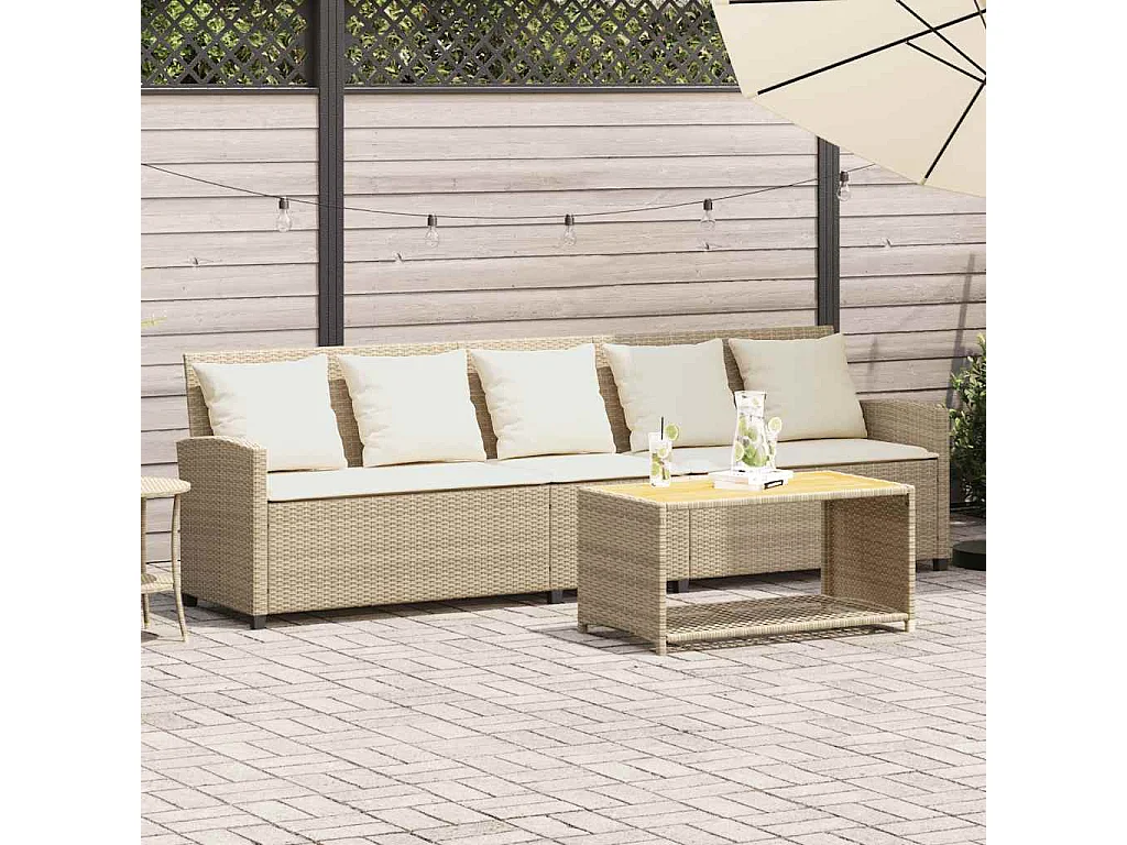 Sofá de jardín de 5 plazas con cojines ratán sintético beige