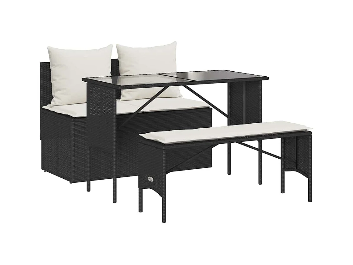 Ensemble à manger de jardin avec coussins 3 pcs Noir