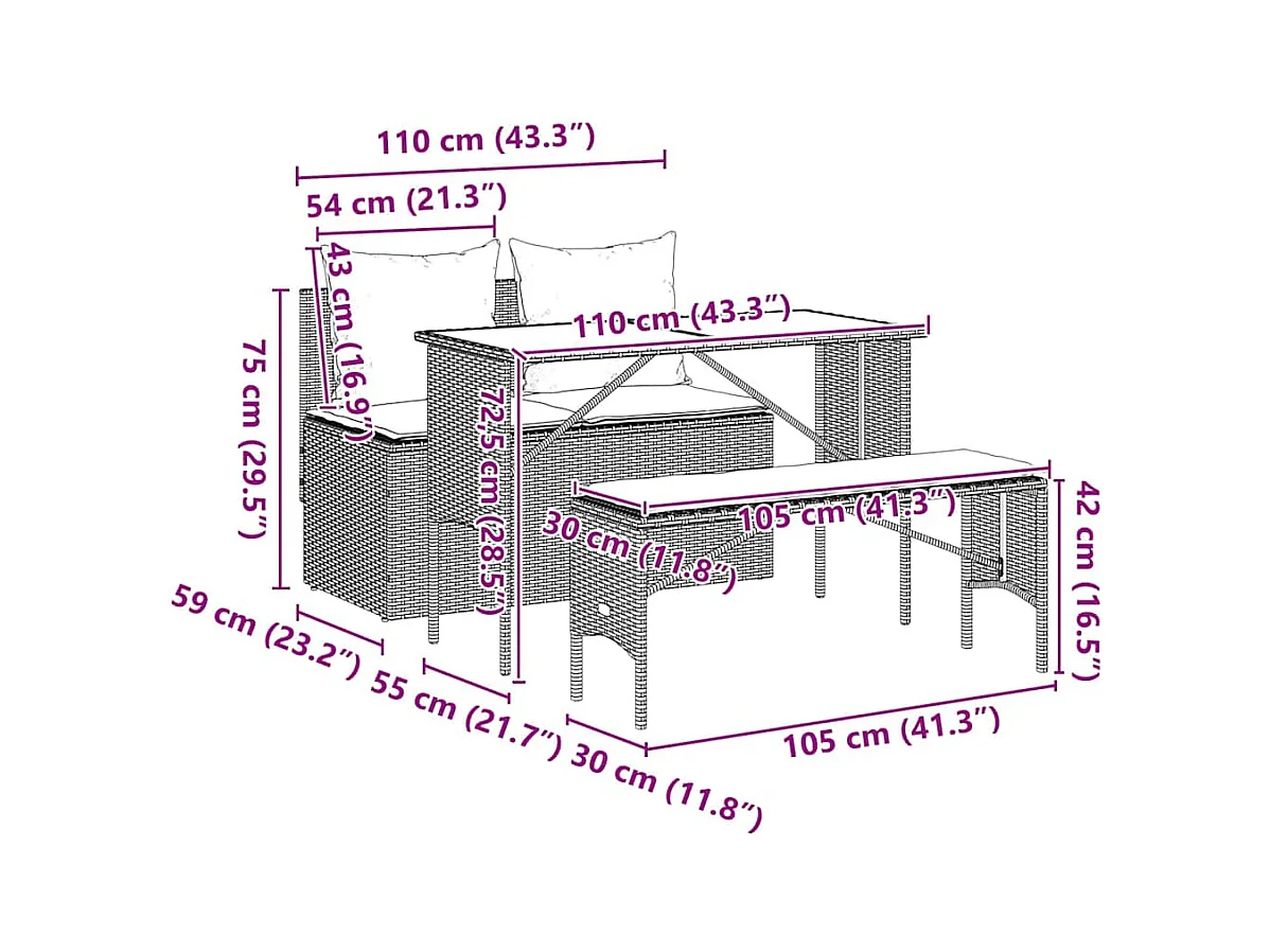 Ensemble à manger de jardin avec coussins 3 pcs Noir
