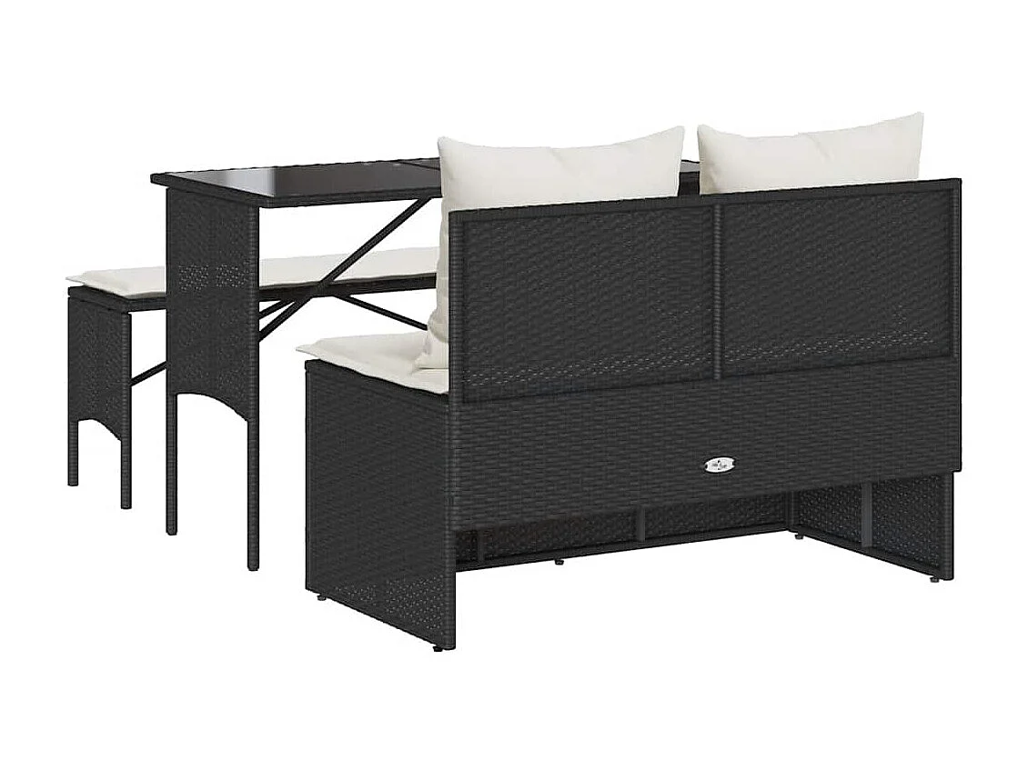 Ensemble à manger de jardin avec coussins 3 pcs Noir