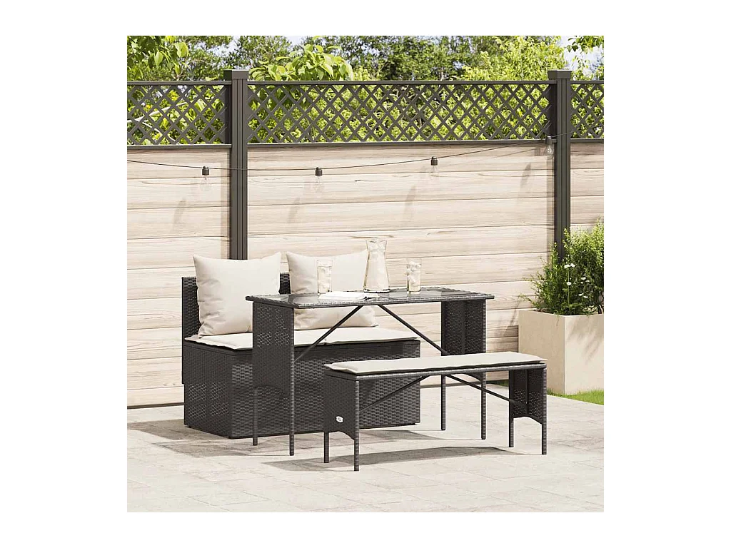 Ensemble à manger de jardin avec coussins 3 pcs Noir
