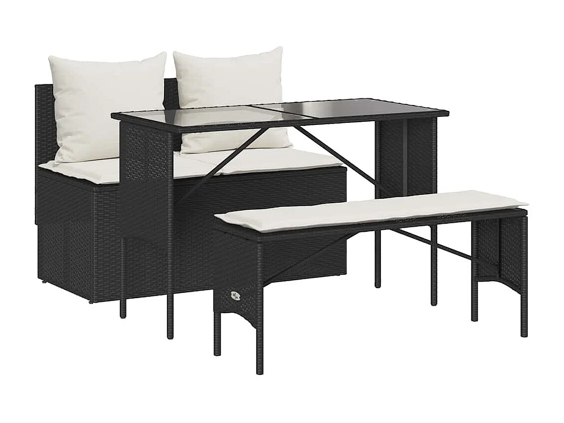 Ensemble à manger de jardin avec coussins 3 pcs Noir