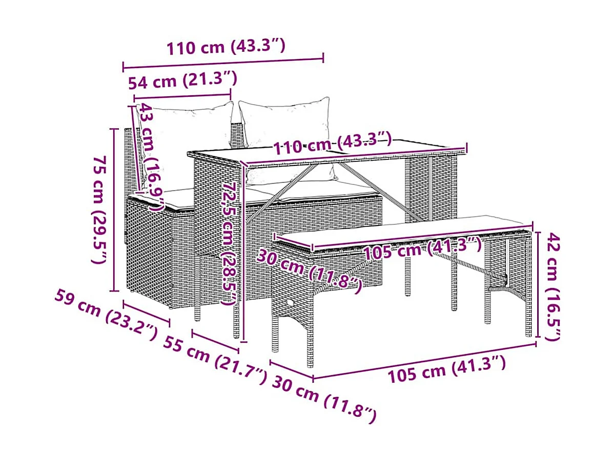 Ensemble à manger de jardin avec coussins 3 pcs Noir
