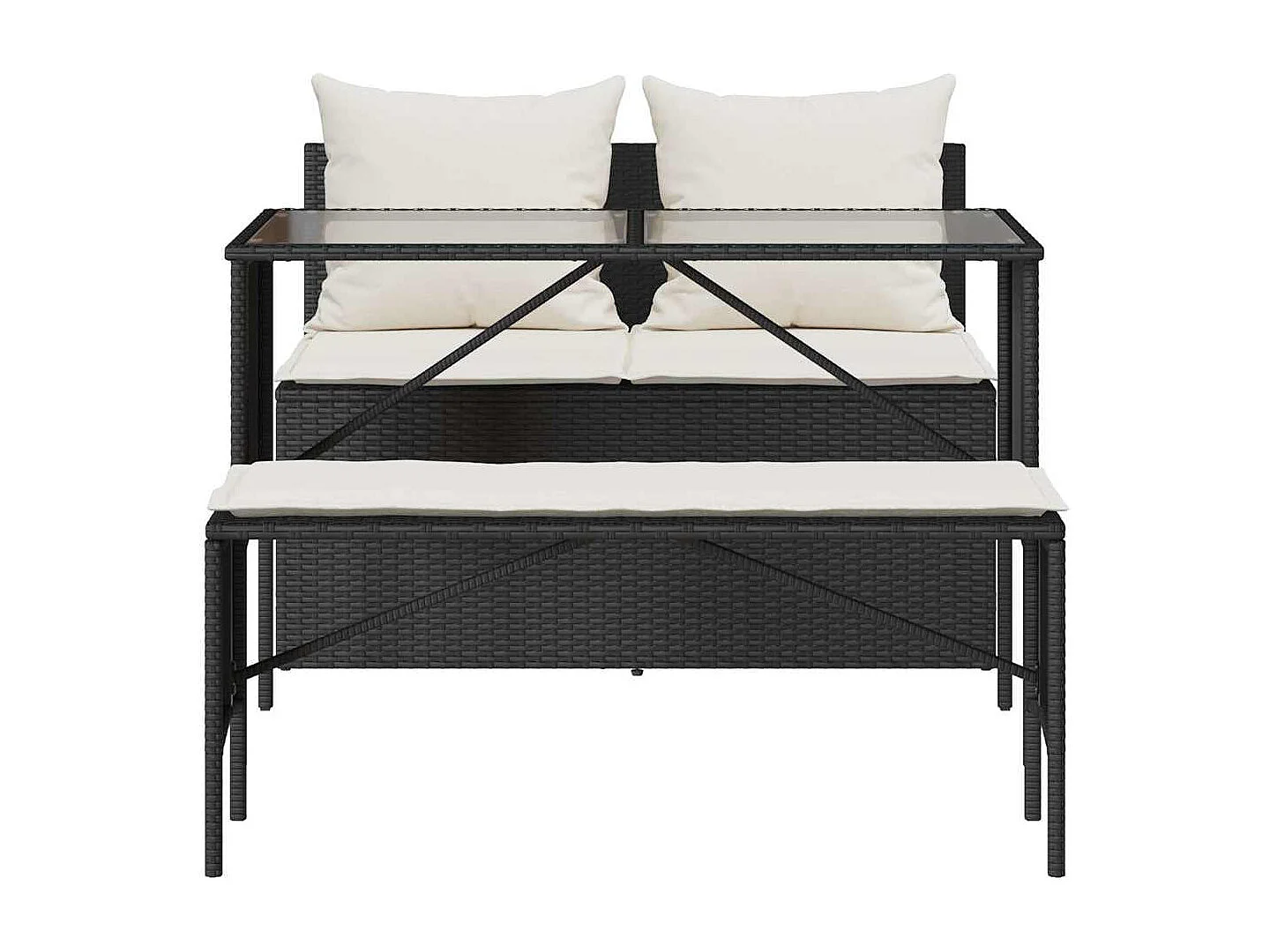 Ensemble à manger de jardin avec coussins 3 pcs Noir