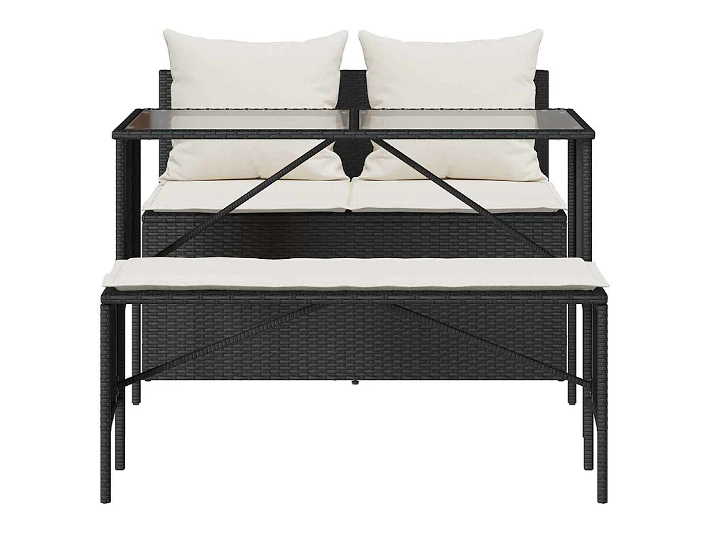 3-delige Tuinset met kussens poly rattan zwart