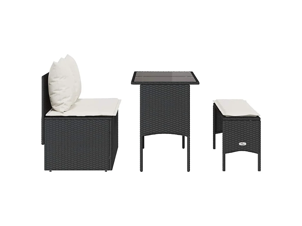 3-delige Tuinset met kussens poly rattan zwart
