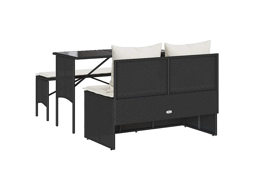3-delige Tuinset met kussens poly rattan zwart