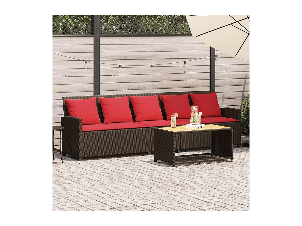 Divano da Giardino a 5 Posti con Cuscini in Polyrattan Marrone