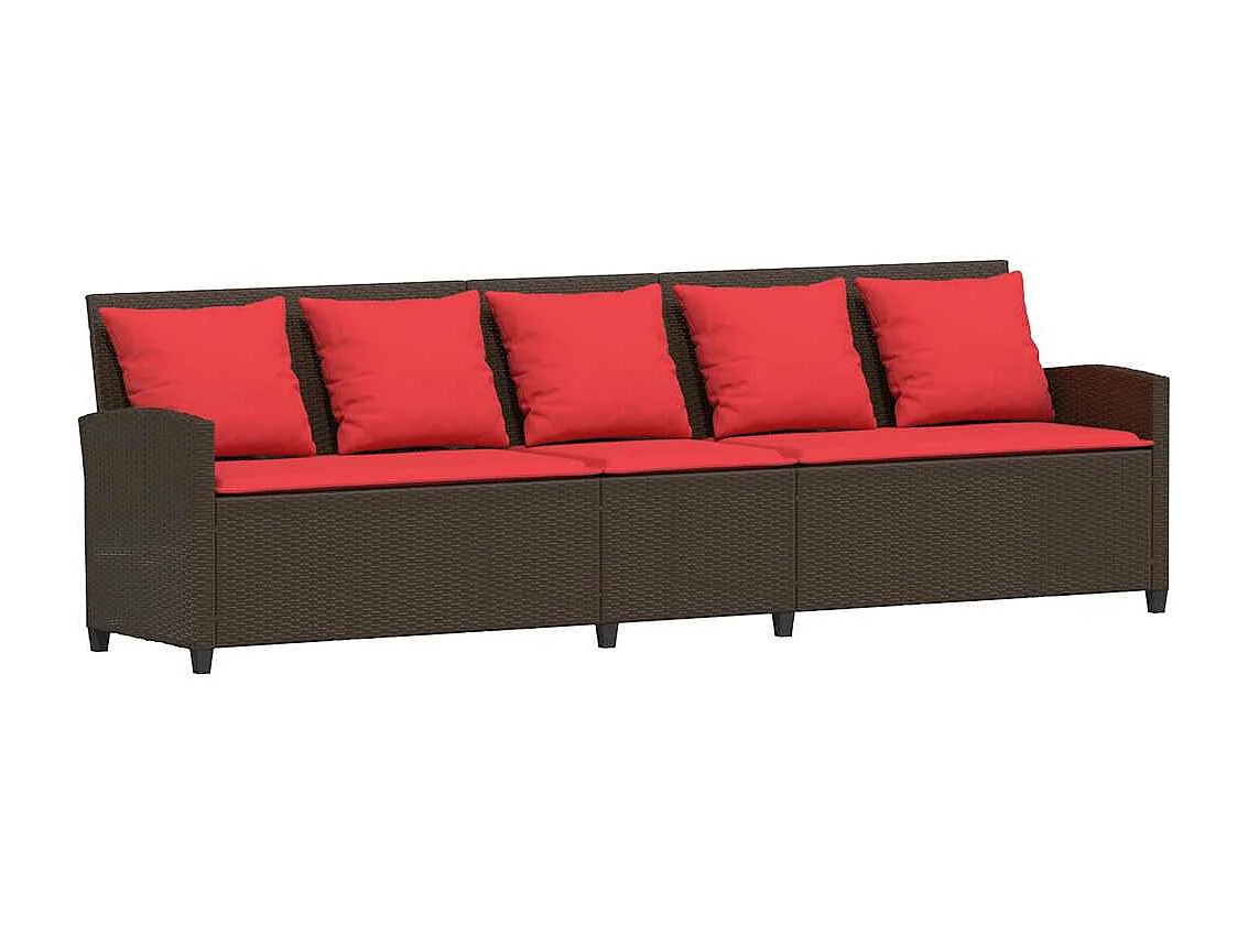Tuinbank 5-zits met kussens poly rattan bruin