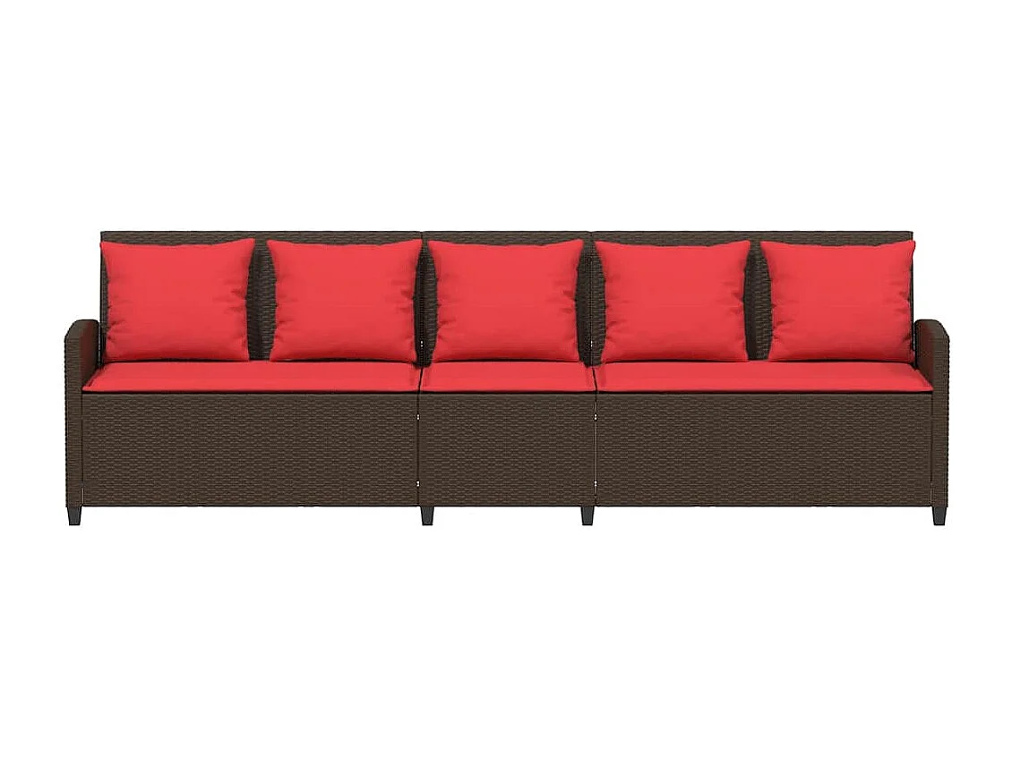 Tuinbank 5-zits met kussens poly rattan bruin
