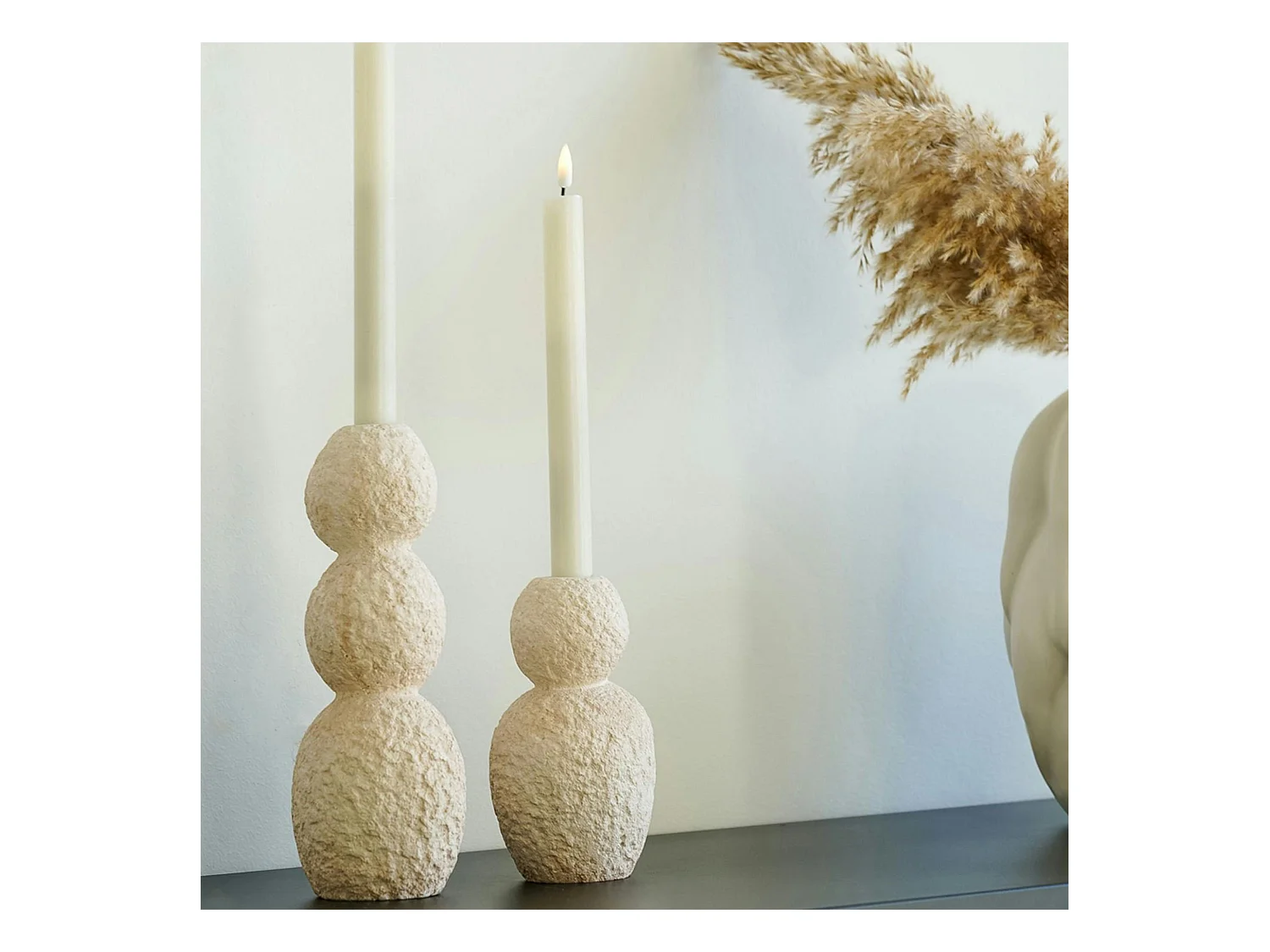 Bougeoirs en ciment (lot de 2) - forme organique, coloris naturel