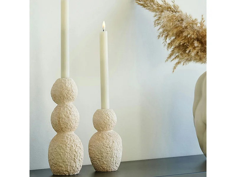 Bougeoirs en ciment (lot de 2) - forme organique, coloris naturel