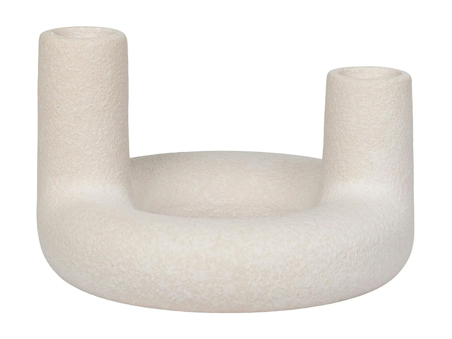 Bougeoir design en U pour 2 bougies - finition céramique mate beige