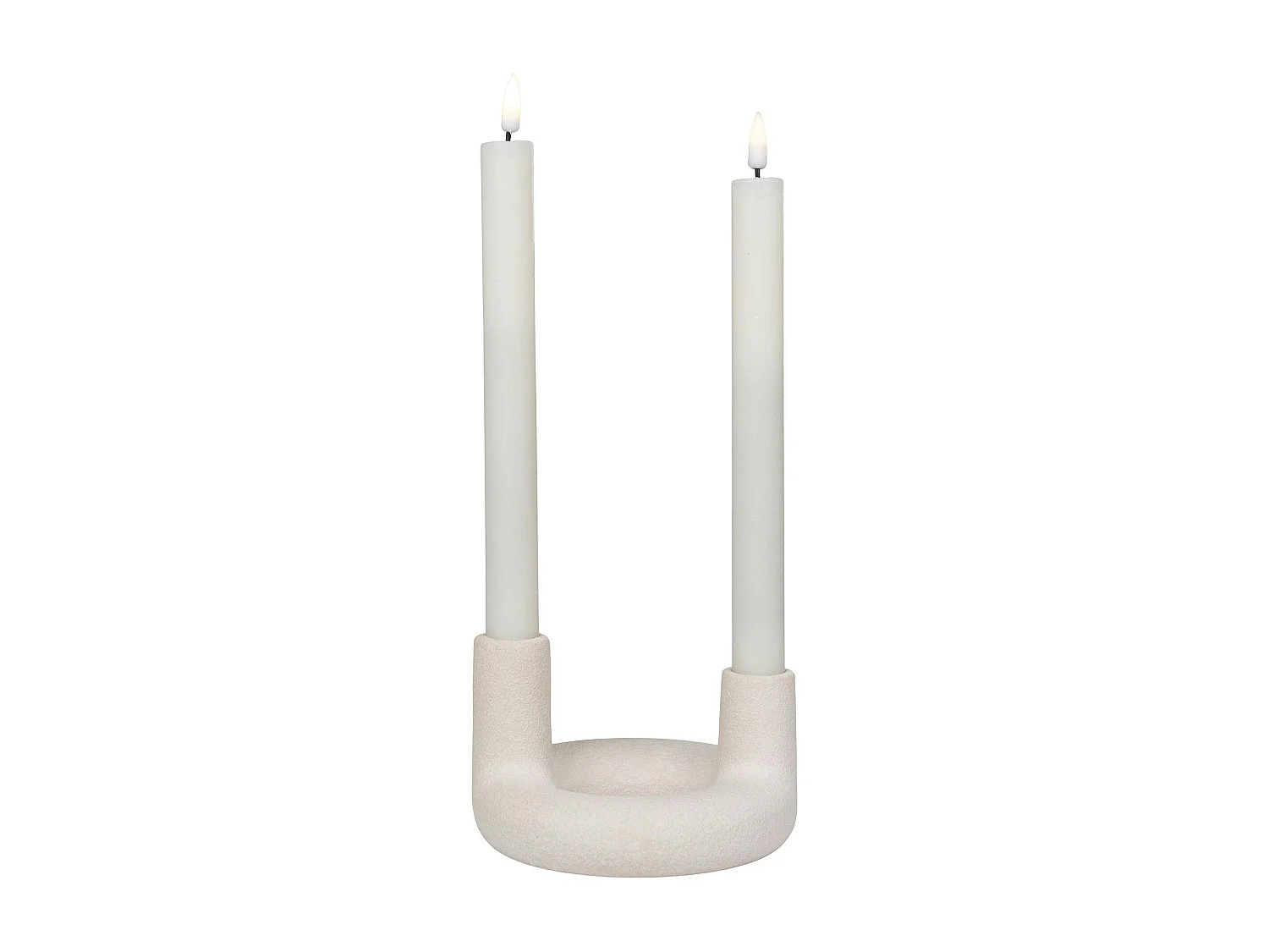 Bougeoir design en U pour 2 bougies - finition céramique mate beige