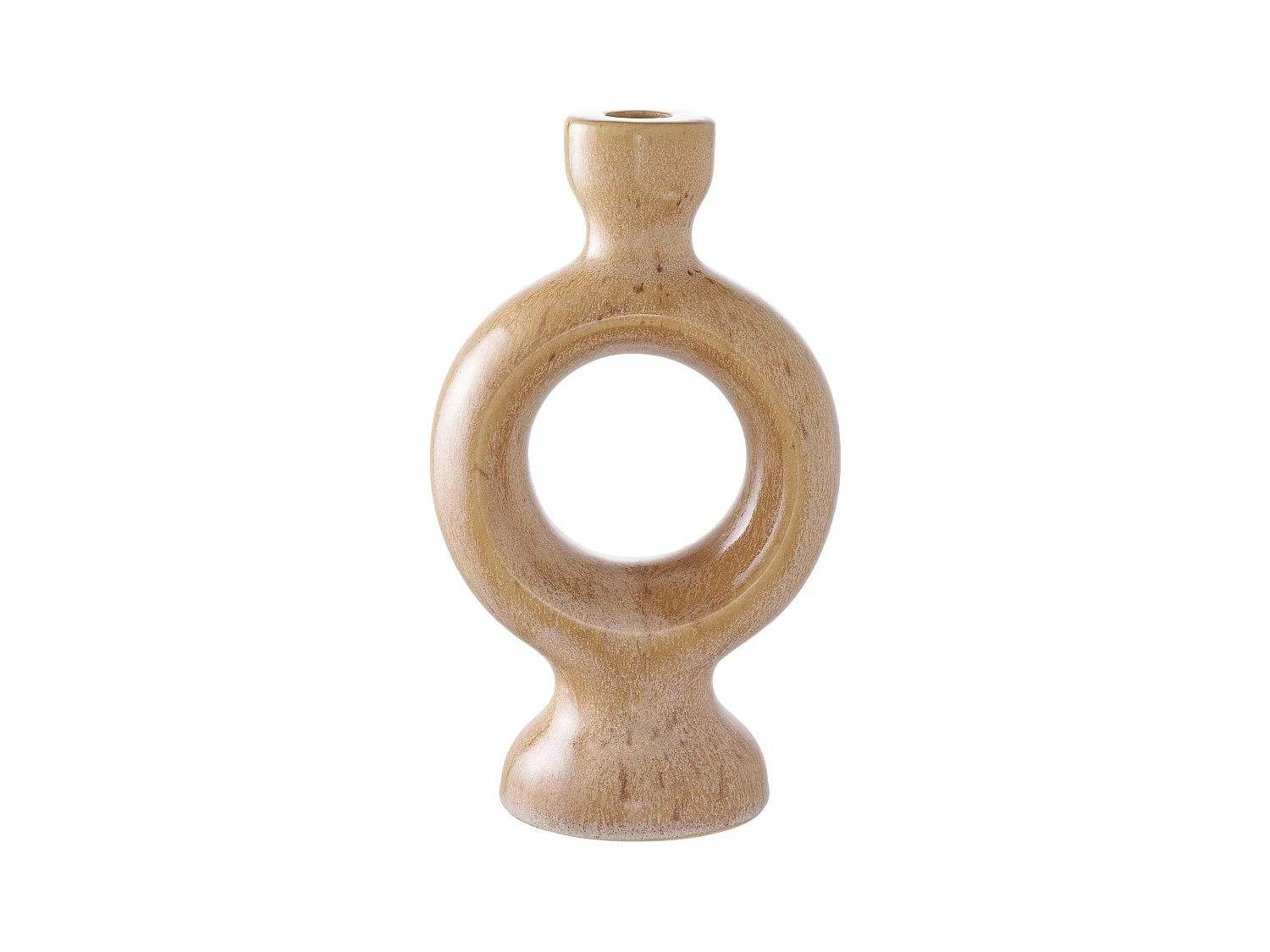 Bougeoir déco en céramique - forme anneau sculptural, beige brun