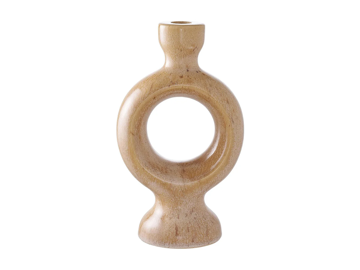 Bougeoir déco en céramique - forme anneau sculptural, beige brun