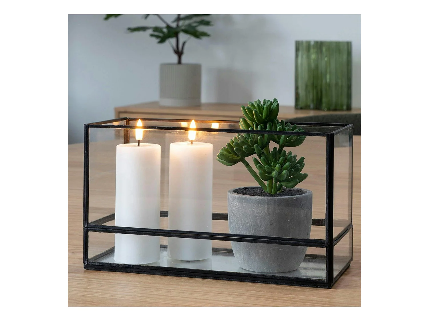 Lanterne bougeoir en verre/métal noir - forme rectangulaire