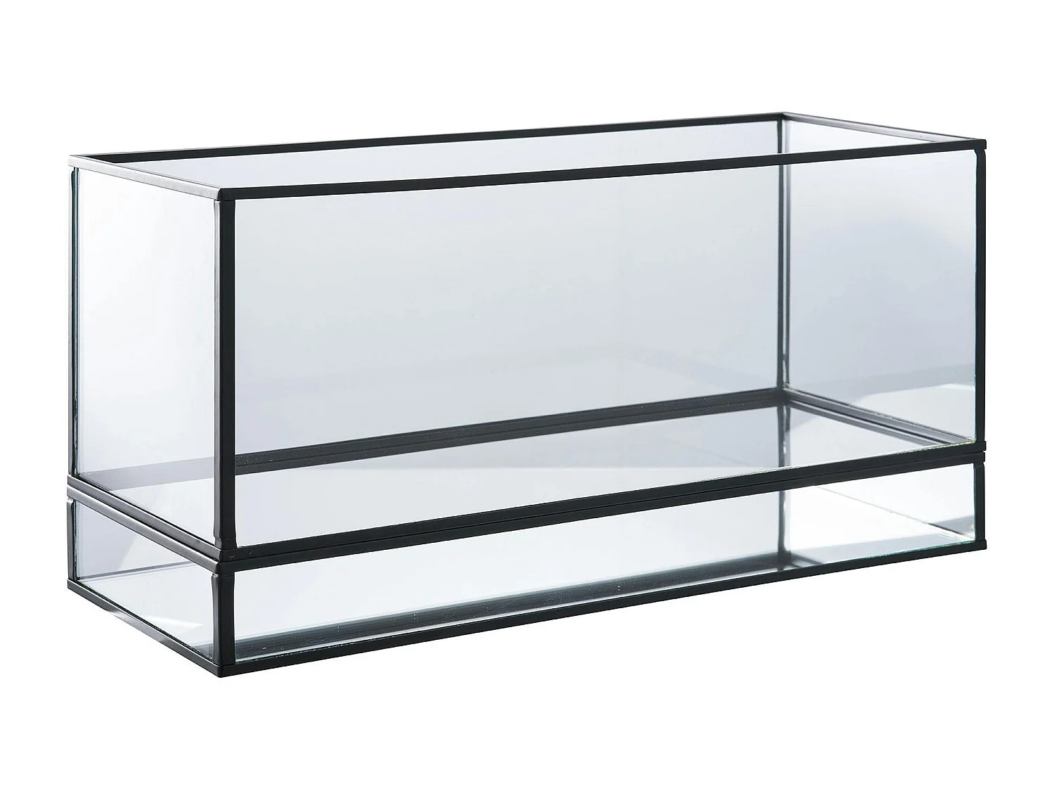 Lanterne bougeoir en verre/métal noir - forme rectangulaire