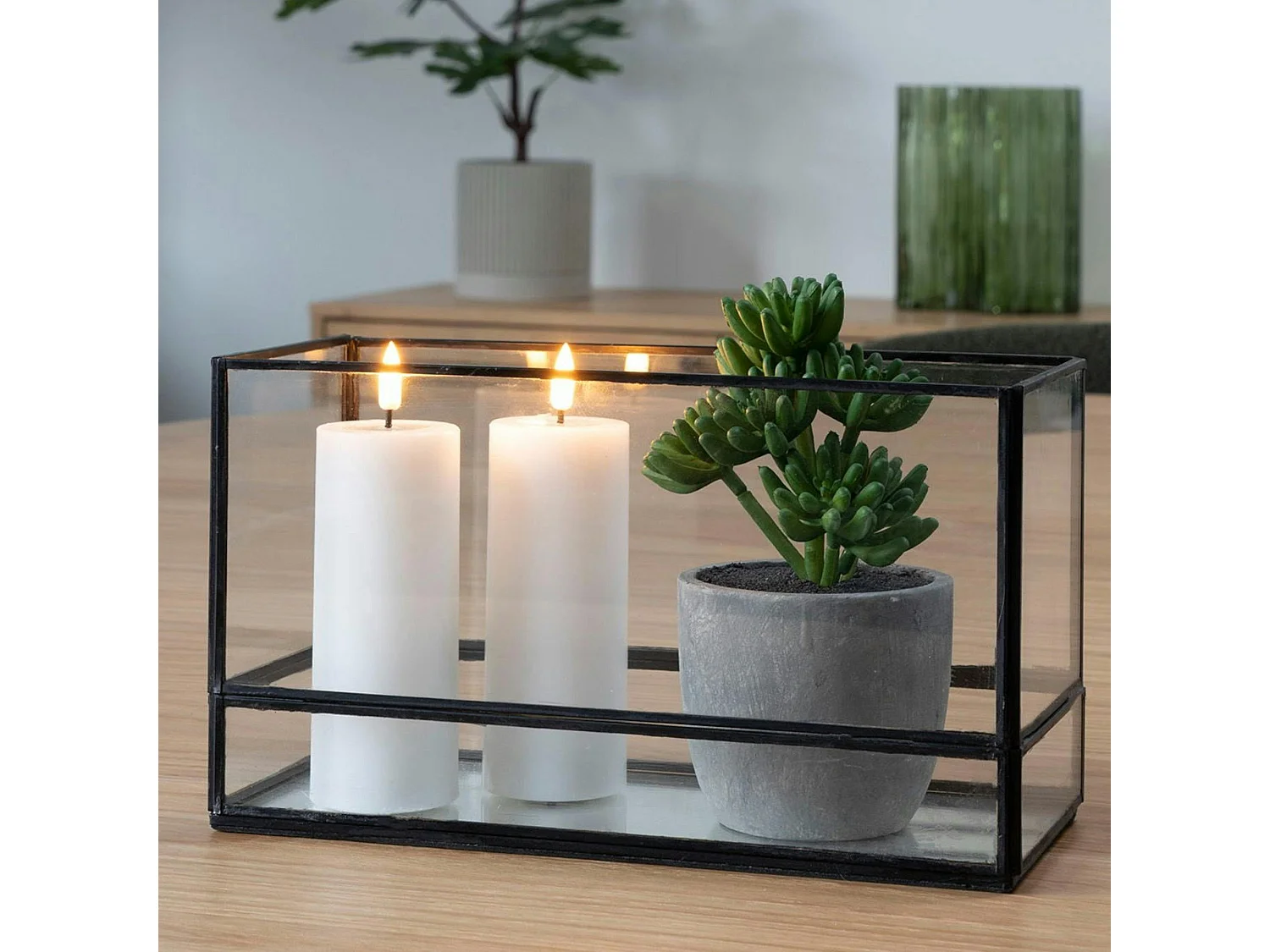 Lanterne bougeoir en verre/métal noir - forme rectangulaire