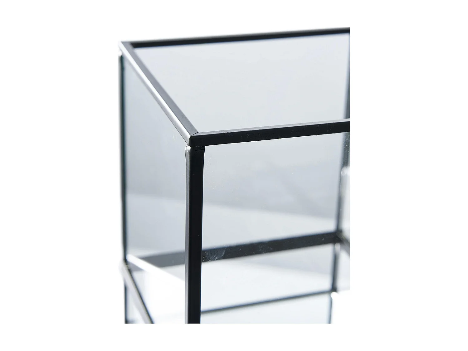 Lanterne photophore verre et métal noir - style minimaliste, forme cube