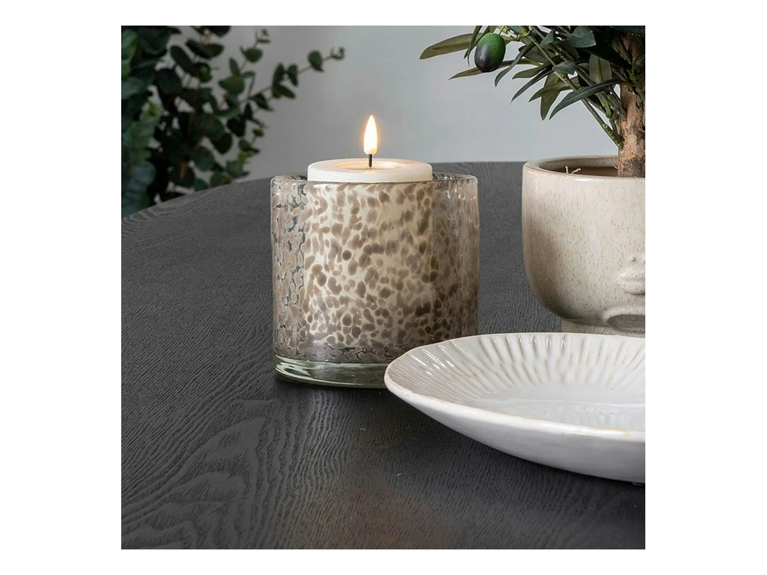 Bougeoir rond en verre moucheté brun