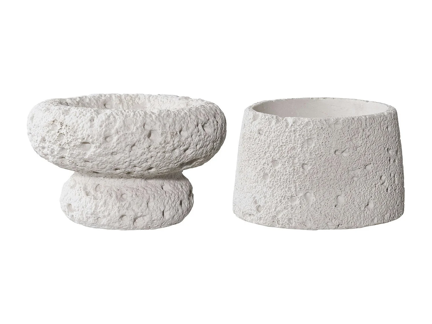 Bougeoir déco en ciment (lot de 2) - gris, formes coupelles basses