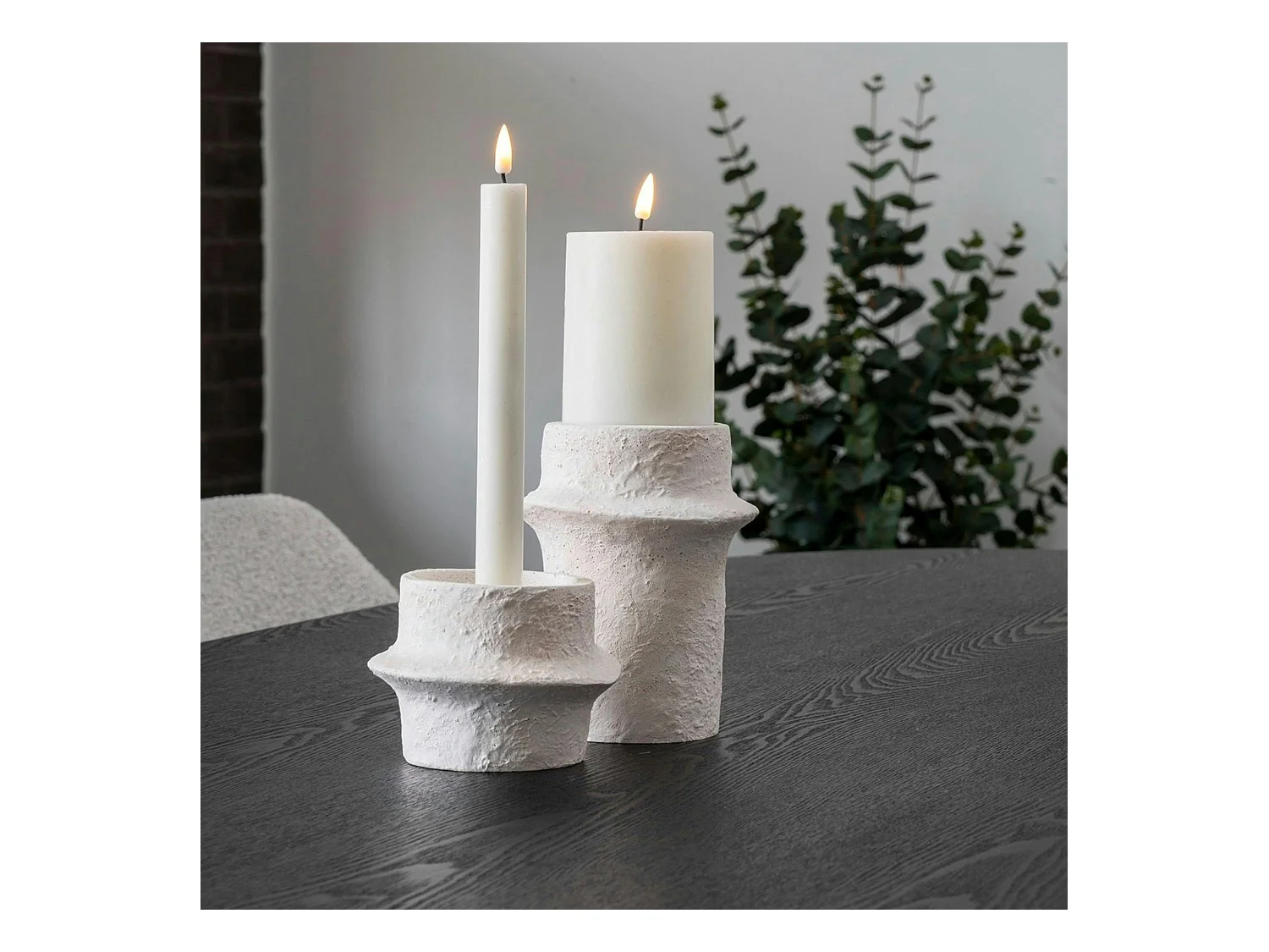 Bougeoir en ciment brut (lot de 2) - design organique, 2 hauteurs