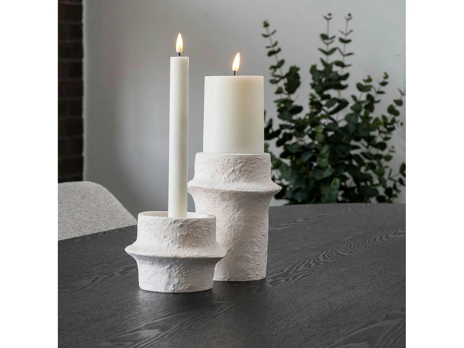 Bougeoir en ciment brut (lot de 2) - design organique, 2 hauteurs