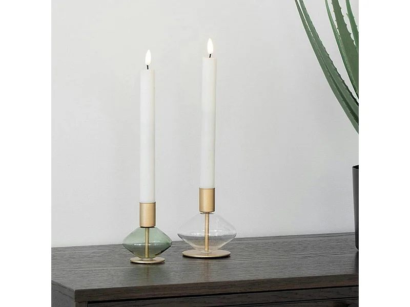 Bougeoir en verre et métal doré (lot de 2) - design arrondi, transparent/vert