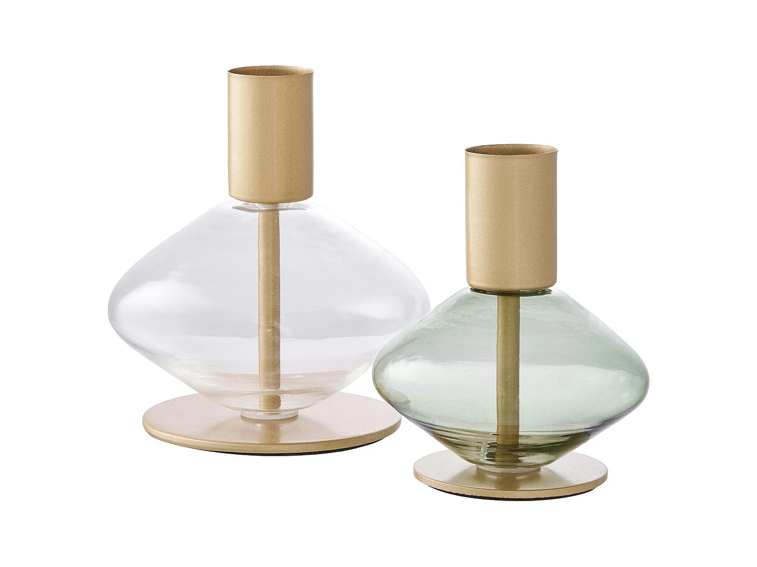 Bougeoir en verre et métal doré (lot de 2) - design arrondi, transparent/vert