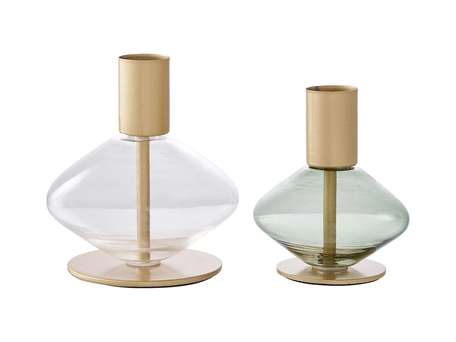 Bougeoir en verre et métal doré (lot de 2) - design arrondi, transparent/vert