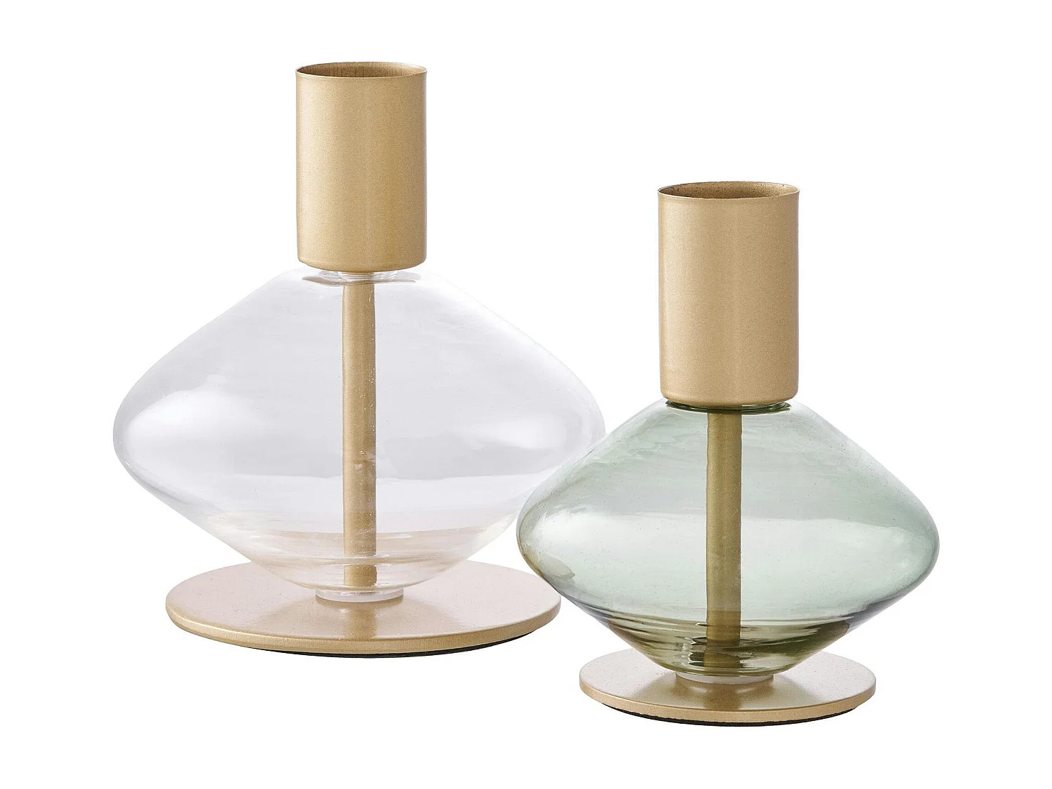 Bougeoir en verre et métal doré (lot de 2) - design arrondi, transparent/vert
