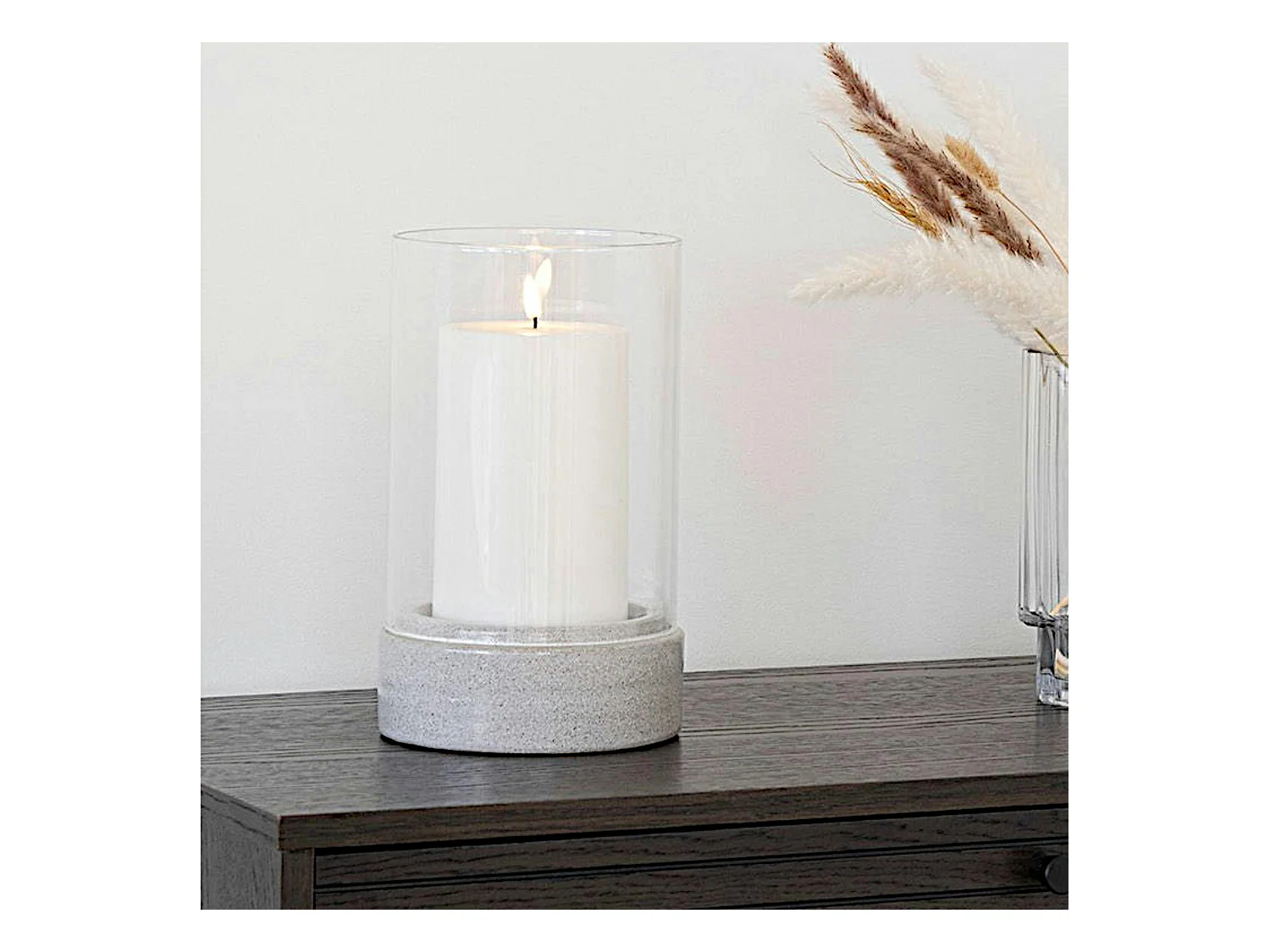 Photophore verre et ciment - forme cylindrique, design minimaliste gris