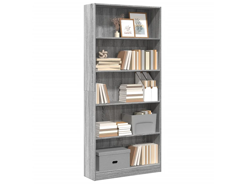Libreria Grigio Sonoma 80x24x176 cm in Legno Multistrato