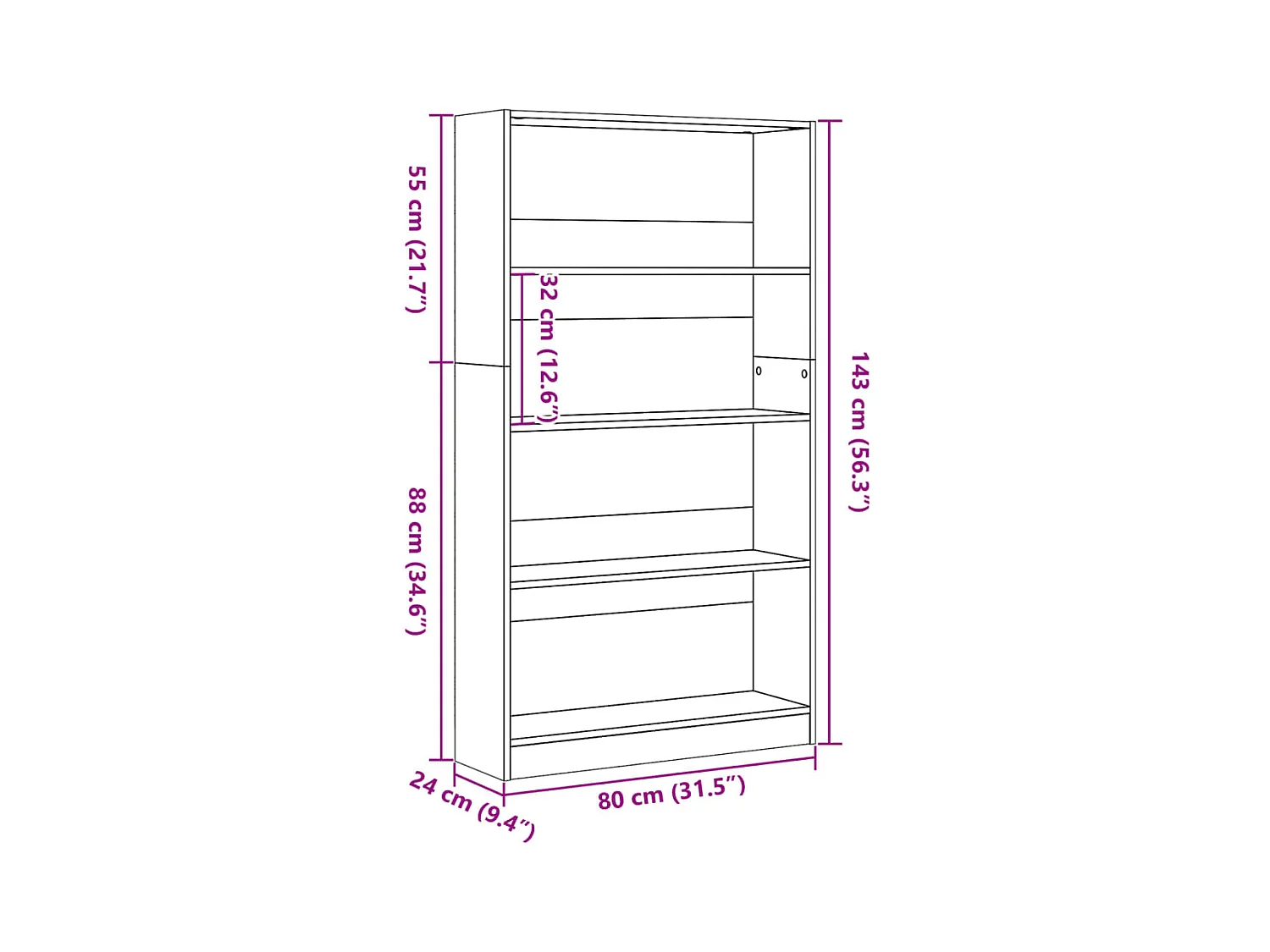 Bücherregal Sonoma-Eiche 80x24x143 cm Holzwerkstoff