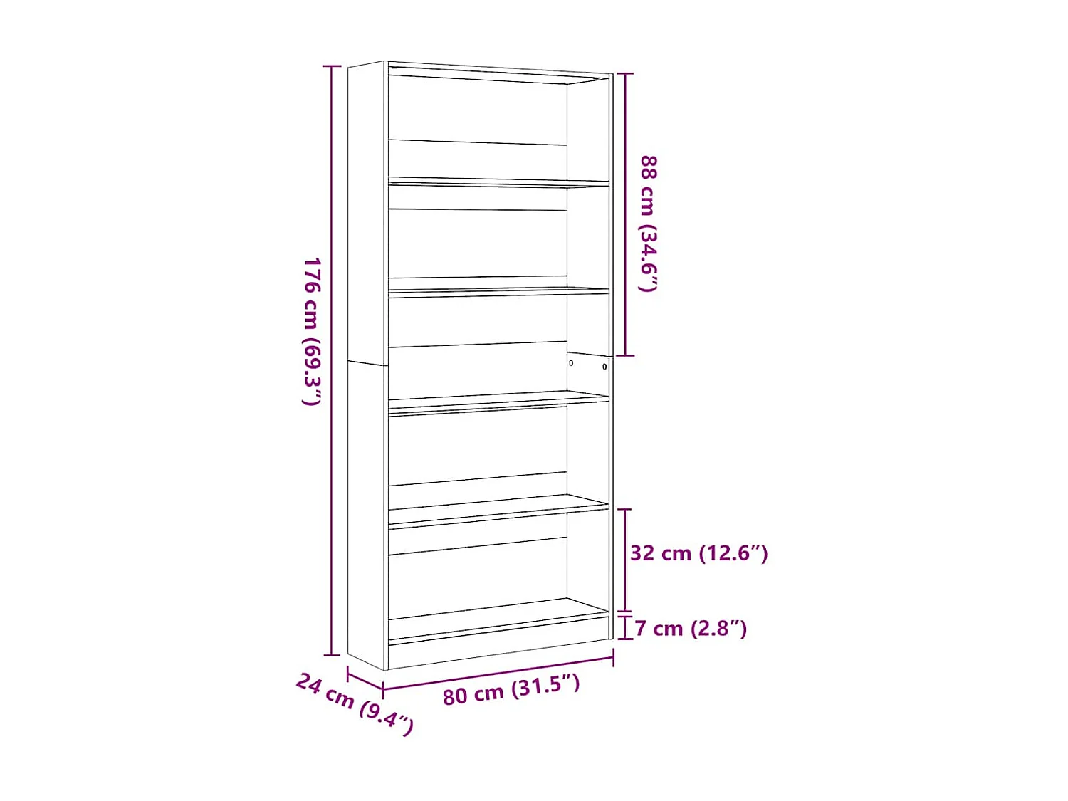 Bibliothèque blanc 80x24x176 cm bois d'ingénierie