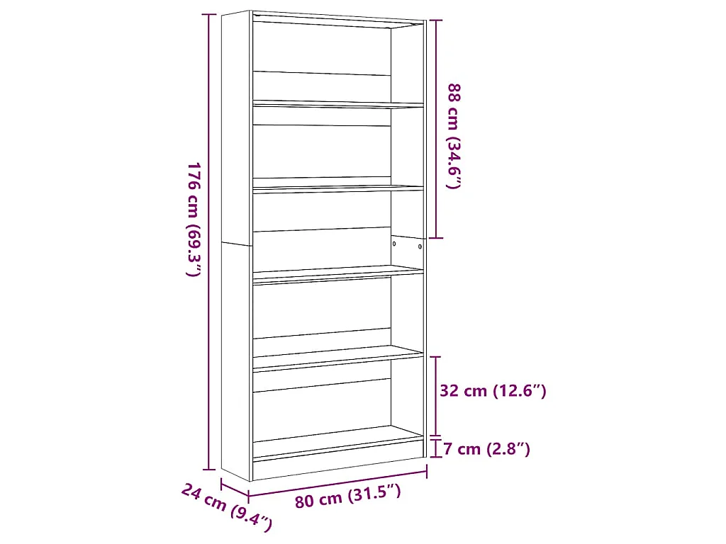 Libreria Bianca 80x24x176 cm in Legno Multistrato
