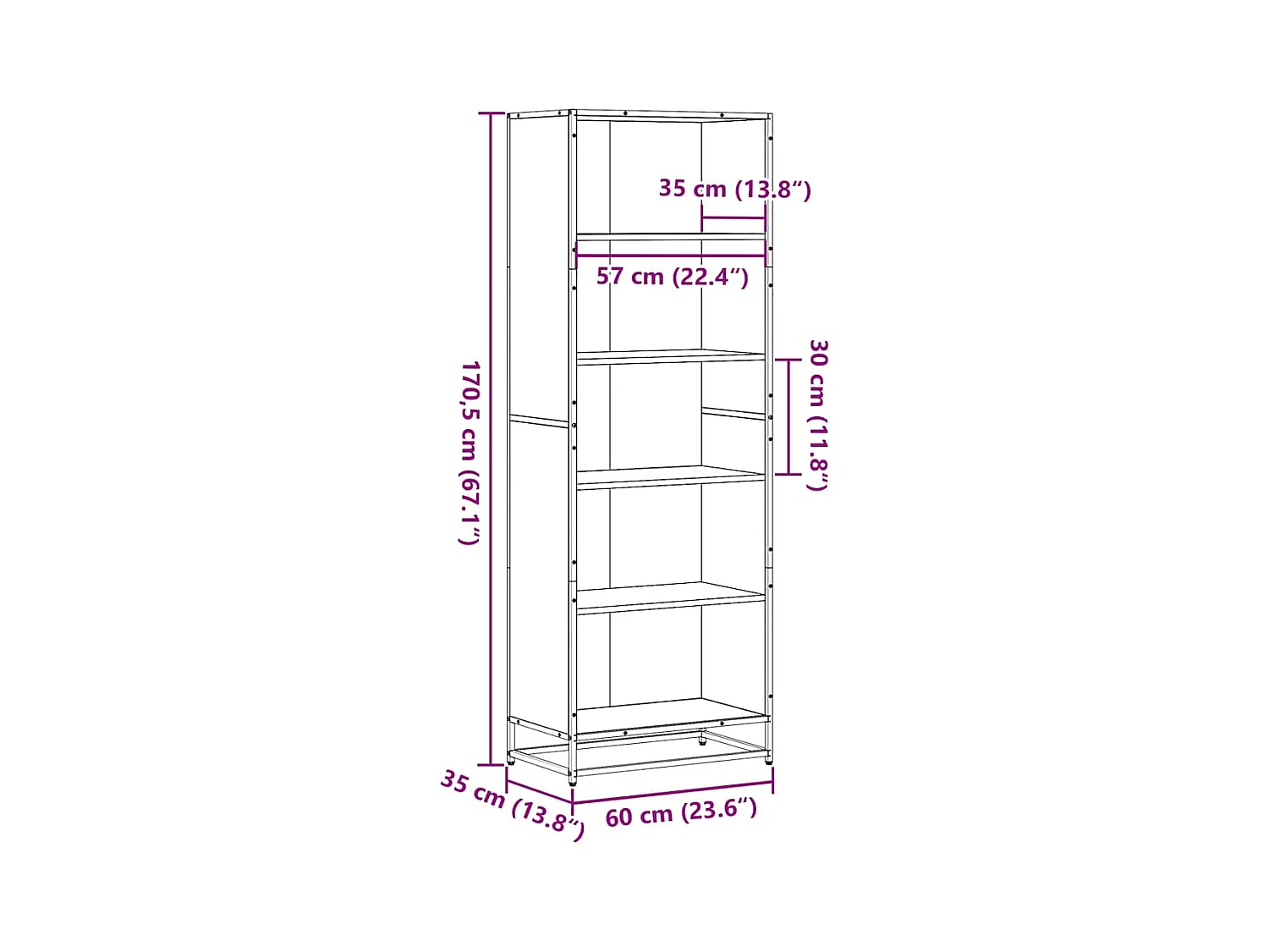 Libreria Grigio Sonoma 60x35x170,5 cm in Truciolato