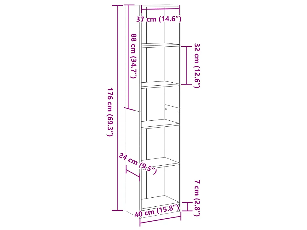 Libreria Grigio Sonoma 40x24x176 cm in Legno Multistrato