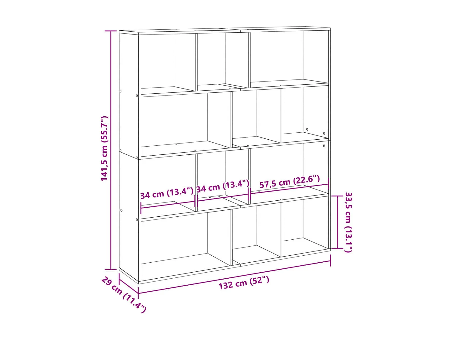 Bücherregal Weiß 132x29x141,5 cm Holzwerkstoff