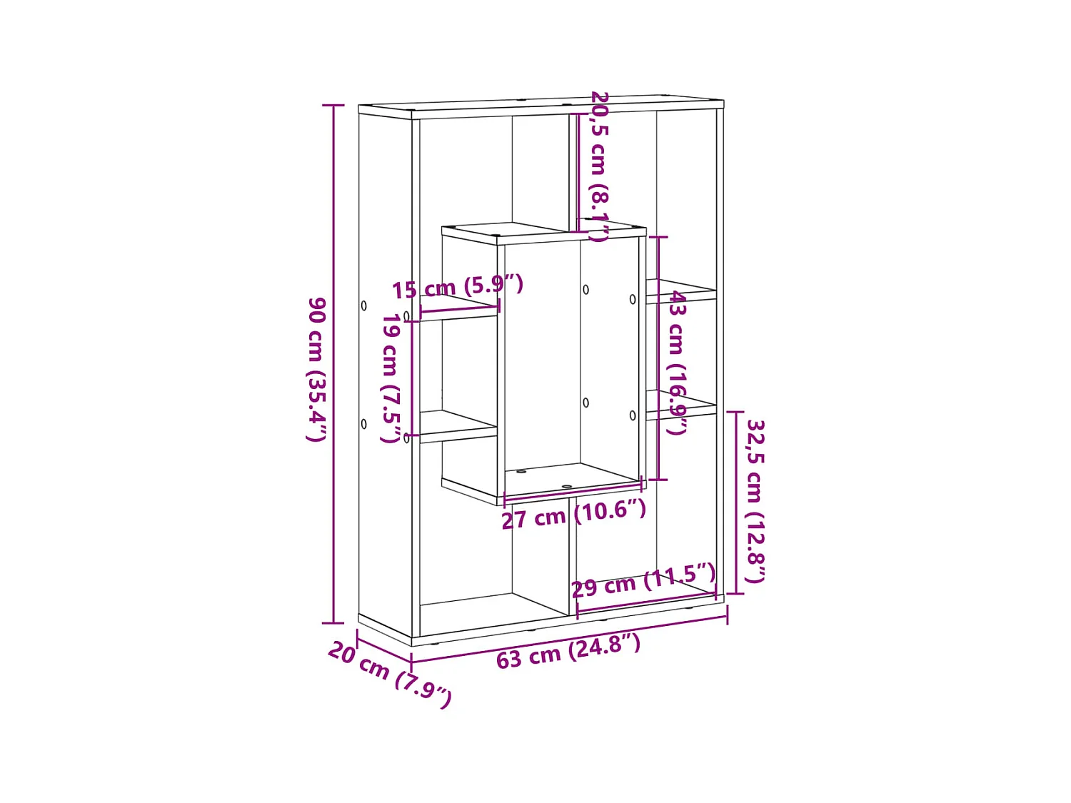 Libreria Grigio Cemento 63x20x90 cm in Truciolato