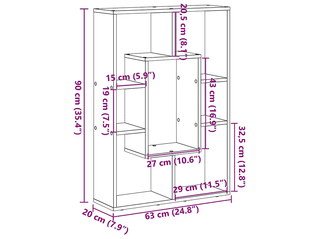 Bücherregal Betongrau 63x20x90 cm Holzwerkstoff