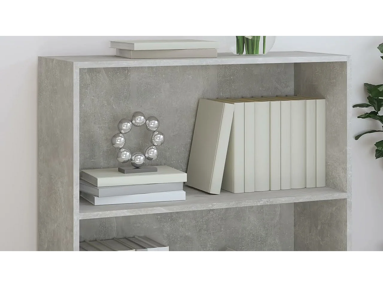 Bibliothèque à 2 niveaux gris béton bois d'ingénierie