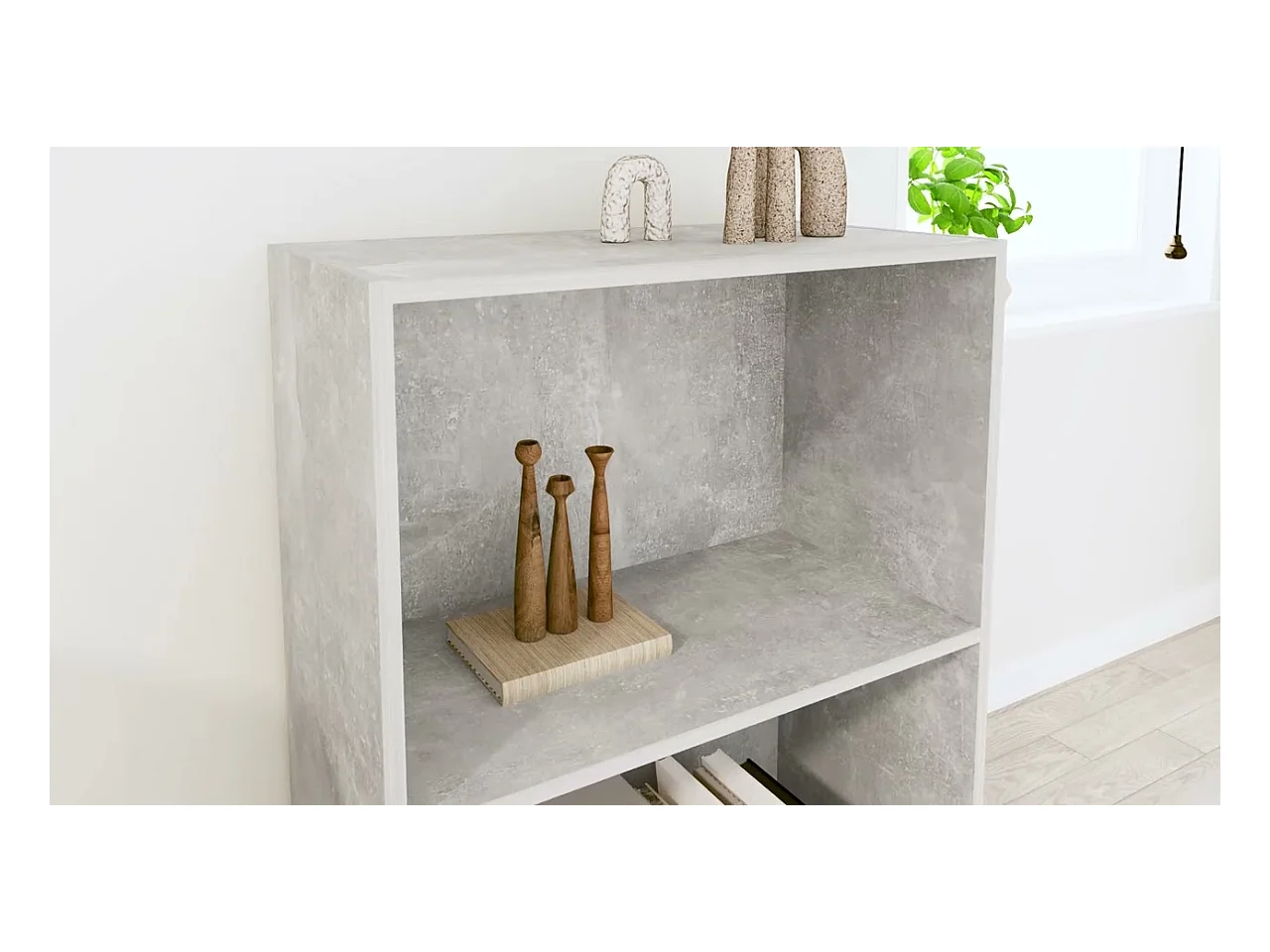 Bibliothèque à 2 niveaux gris béton bois d'ingénierie