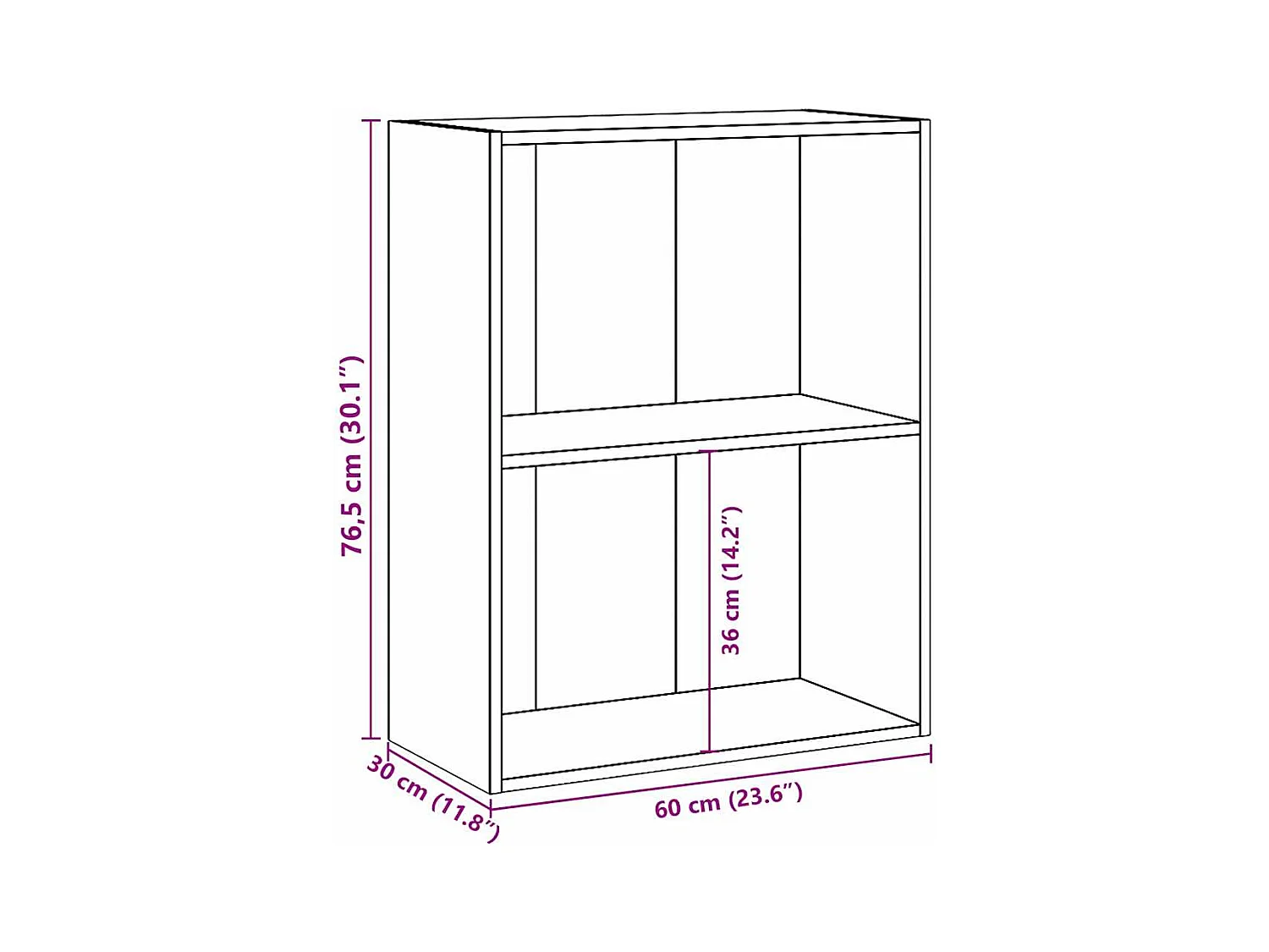 Bücherregal 2 Fächer Betongrau 60x30x76,5 cm Holzwerkstoff