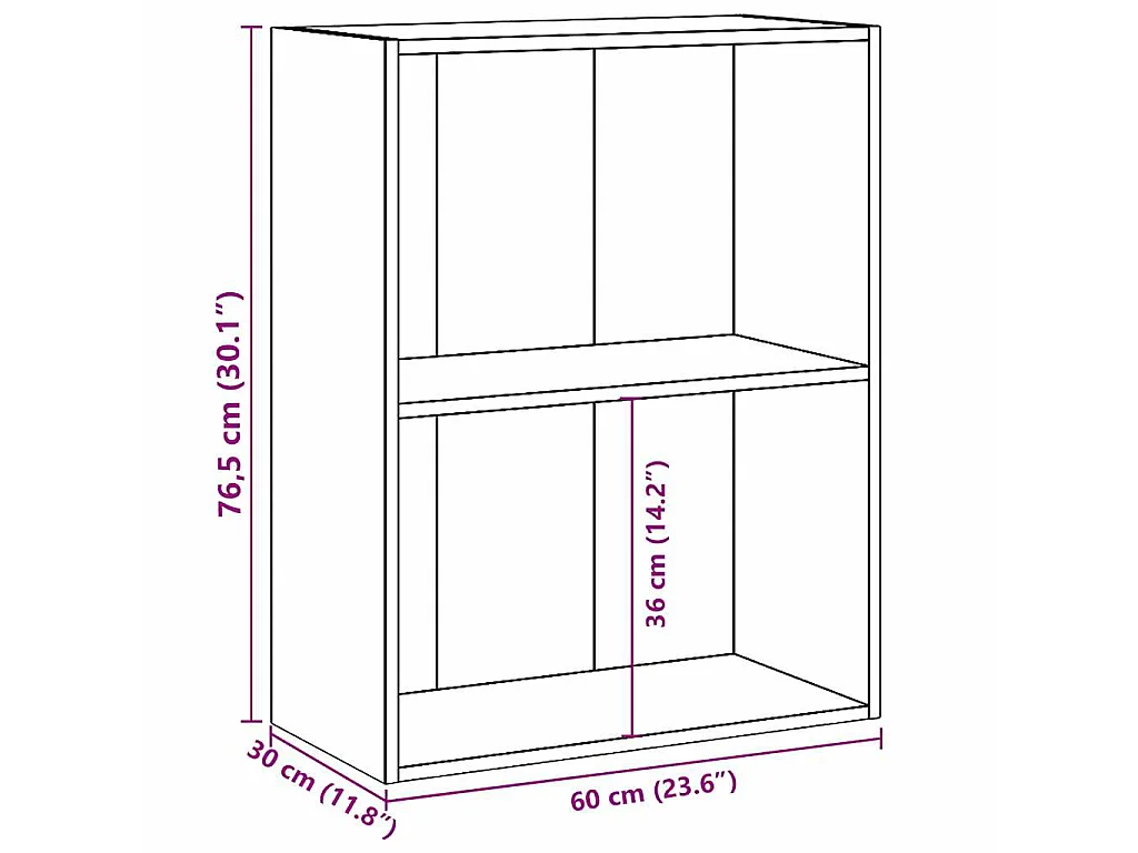 Boekenkast met 2 schappen 60x30x76,5 cm bewerkt hout betongrijs