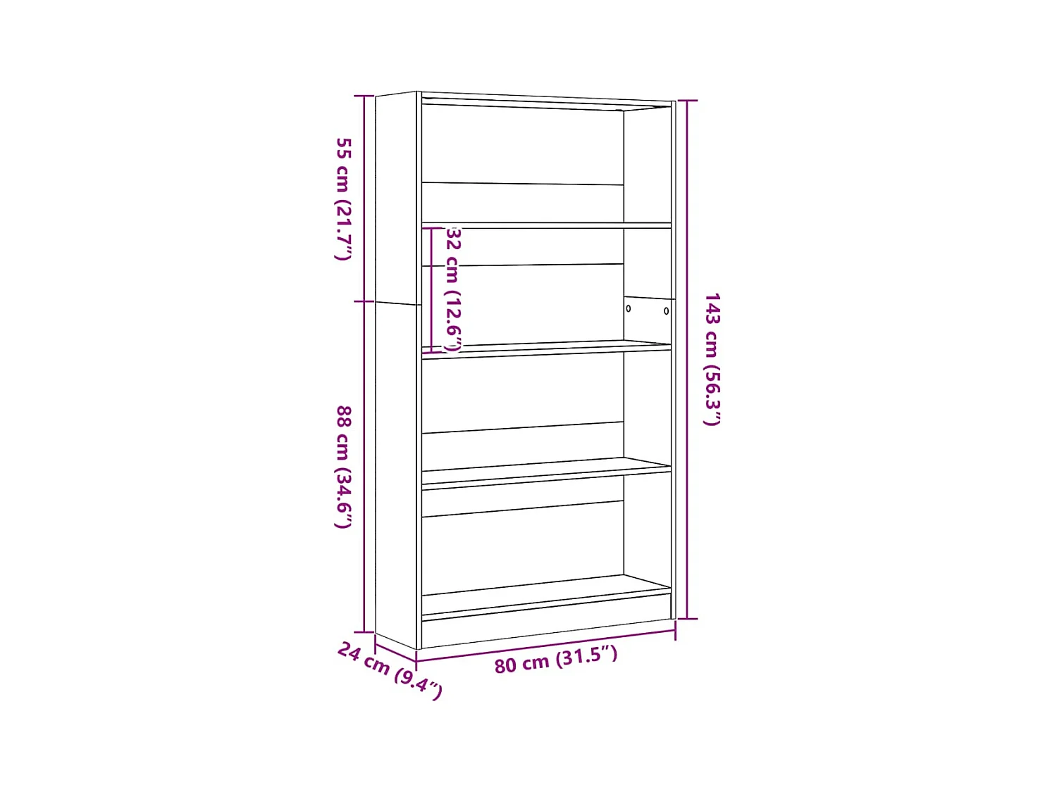 Bücherregal Schwarz 80x24x143 cm Holzwerkstoff