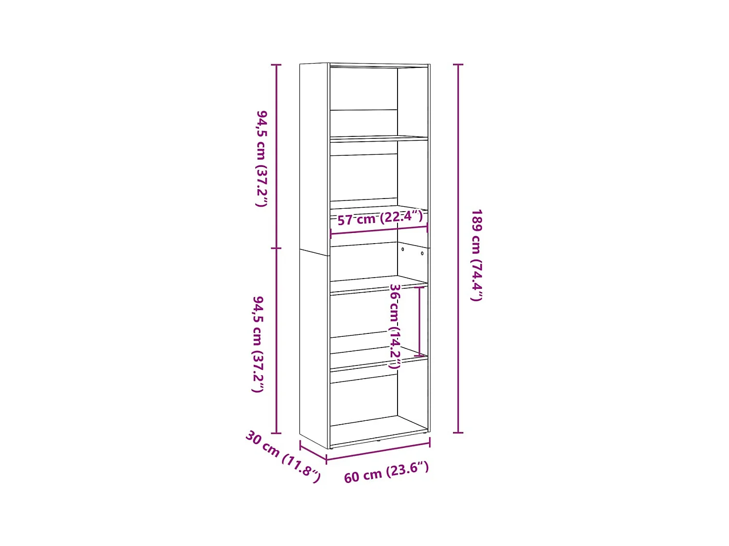 Bücherregal Weiß 60x30x189 cm Holzwerkstoff