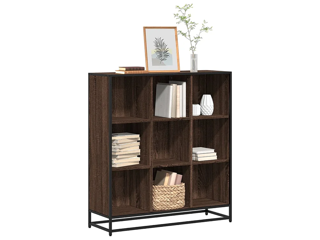 Bibliothèque chêne marron 97,5x33x107,5cm bois ingénierie métal