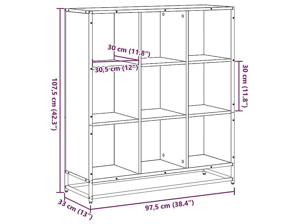 Bibliothèque chêne marron 97,5x33x107,5cm bois ingénierie métal